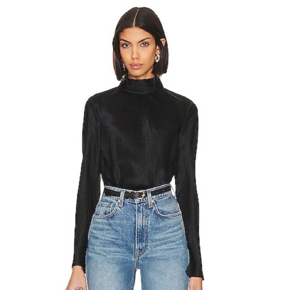 Rails Soliel Hammered Mockneck Long Sleeve Top Black